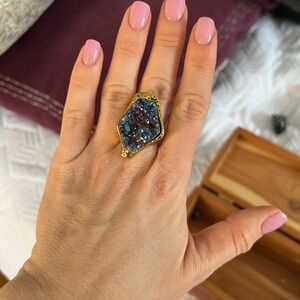 C. Wonder Elegant Blue and Gold Statement Ring